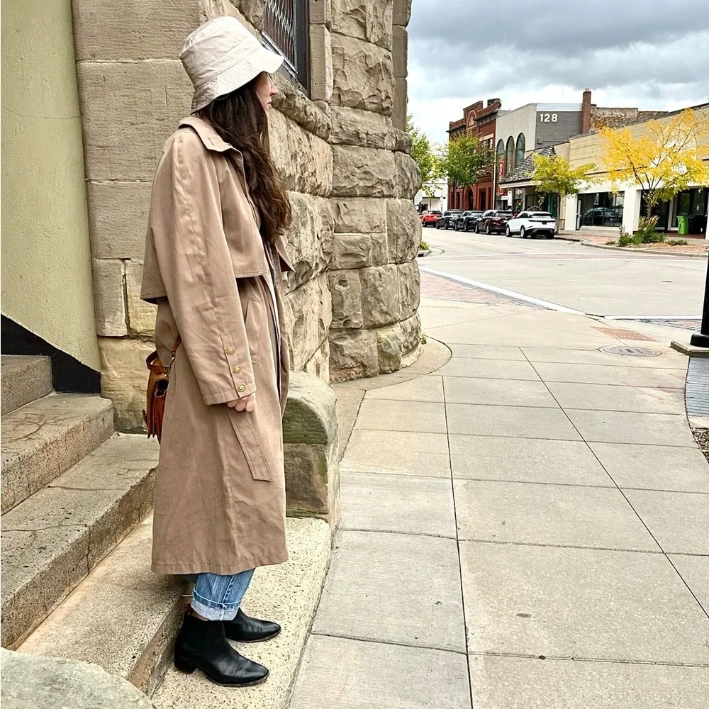 VTG Tan Trench Coat Jacket - Picture 1 of 8